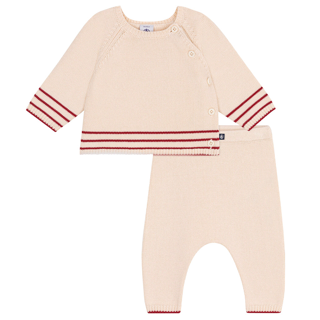 Petit Bateau Baby Two Piece Set Avalanche Cream With Red Stripes