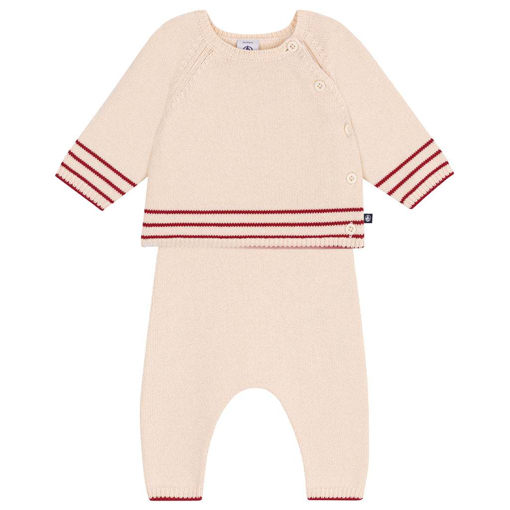 Petit Bateau Baby Two Piece Set Avalanche Cream With Red Stripes