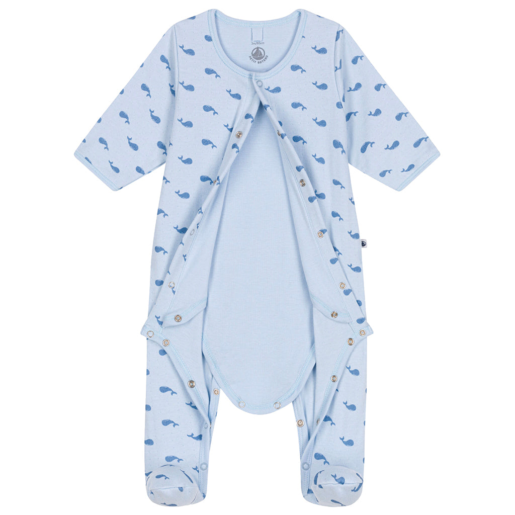Petit Bateau Baby Bodyjama Pyjamas Toudou Blue Whale Print