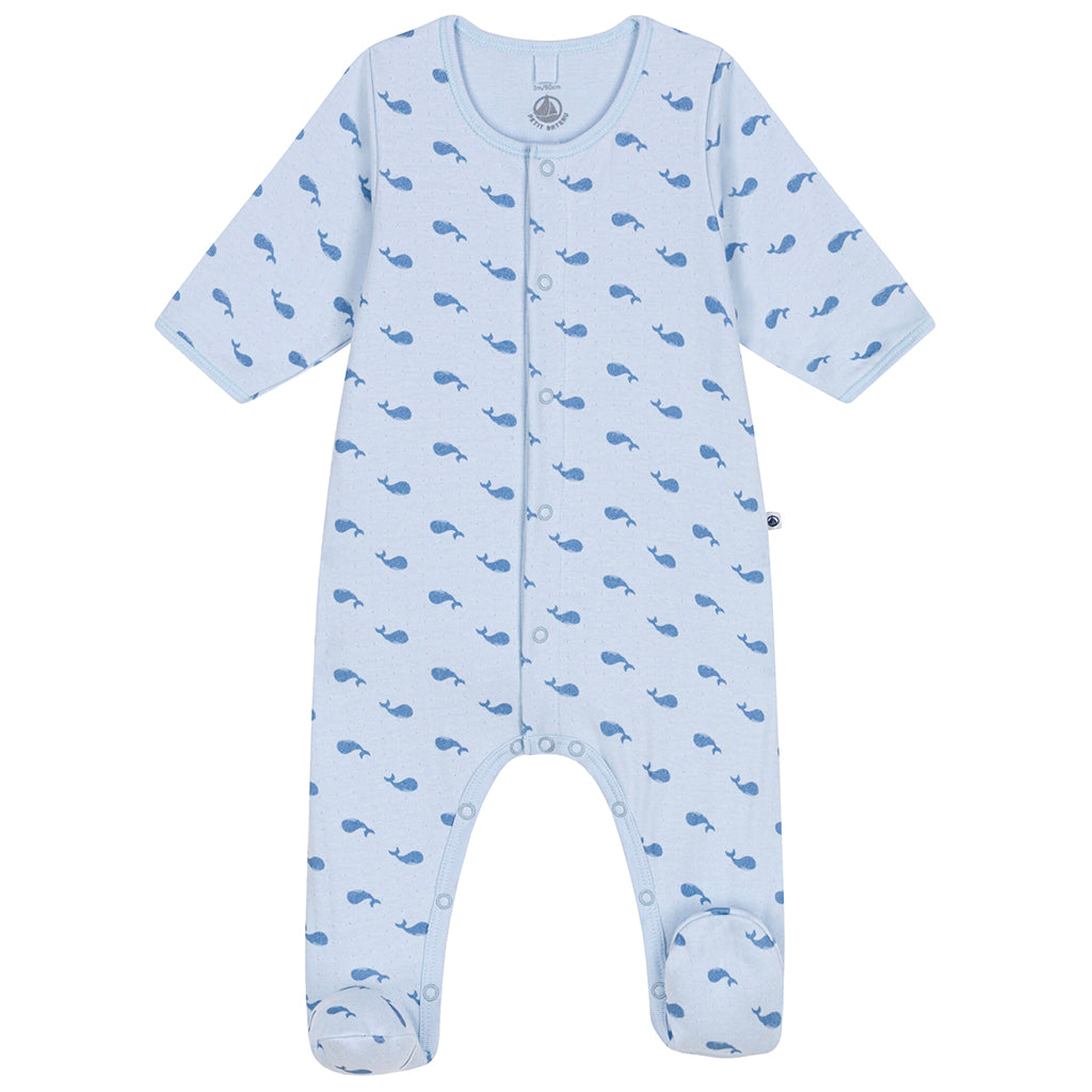 Petit Bateau Baby Bodyjama Pyjamas Toudou Blue Whale Print