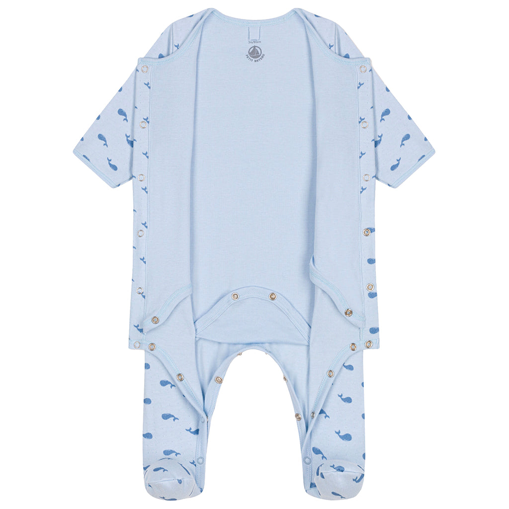 Petit Bateau Baby Bodyjama Pyjamas Toudou Blue Whale Print
