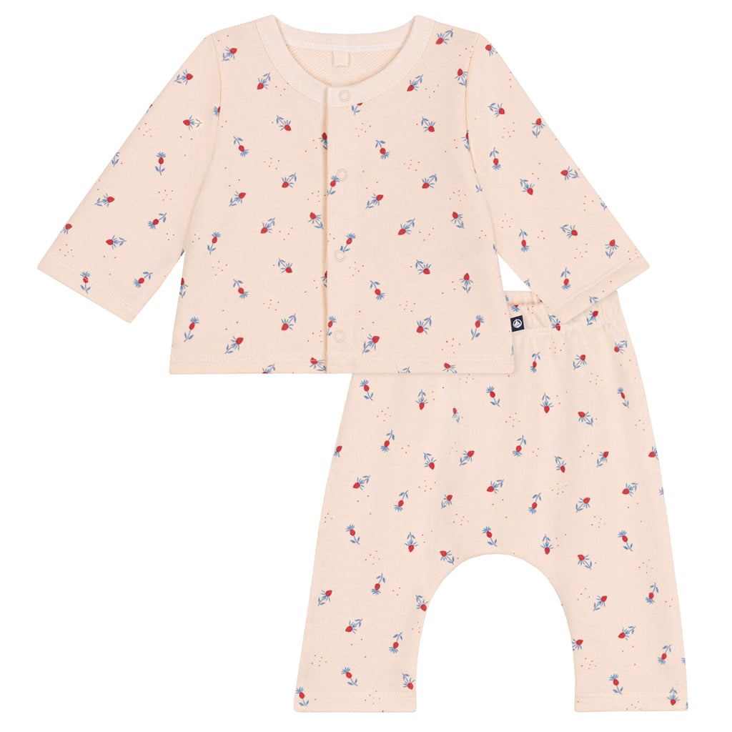 Petit Bateau Baby Two Piece Set Flower Print Avalanche Cream