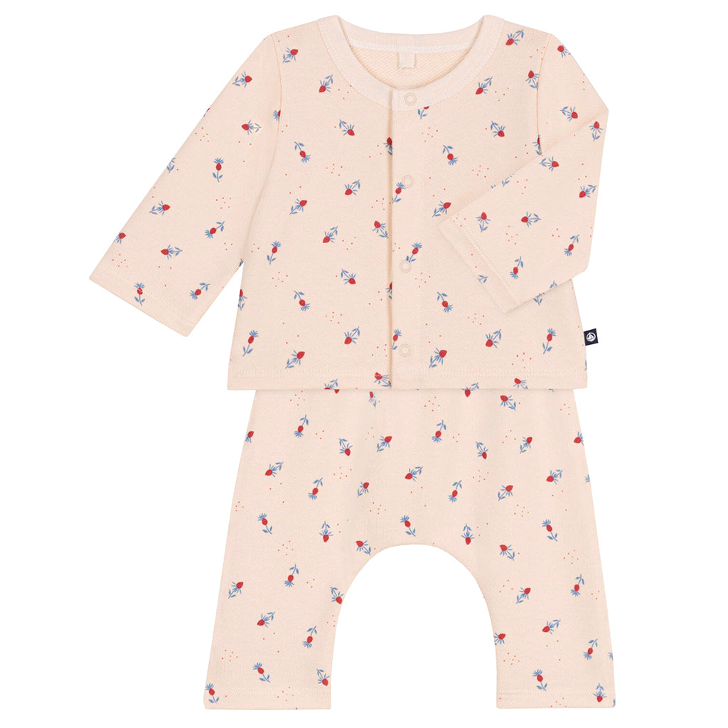Petit Bateau Baby Two Piece Set Flower Print Avalanche Cream