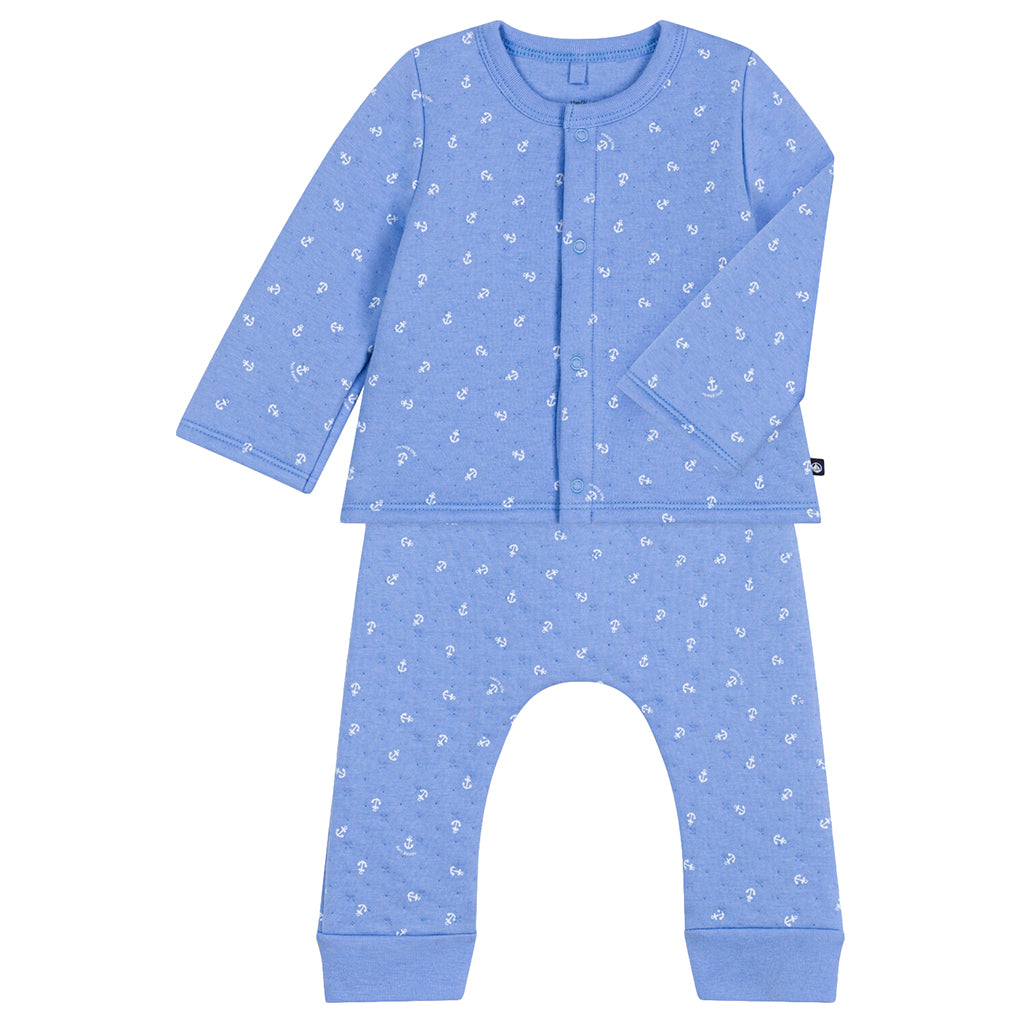 Petit Bateau Baby Two Piece Set Small Anchor Print Edna Blue
