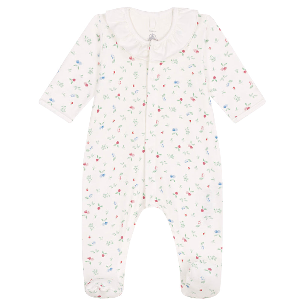 Petit Bateau Baby Collared Pyjamas Marshmallow White Floral Print With Cherries