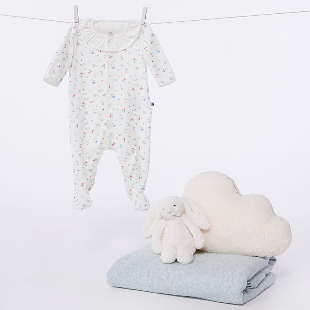 Petit Bateau Baby Collared Pyjamas Marshmallow White Floral Print With Cherries