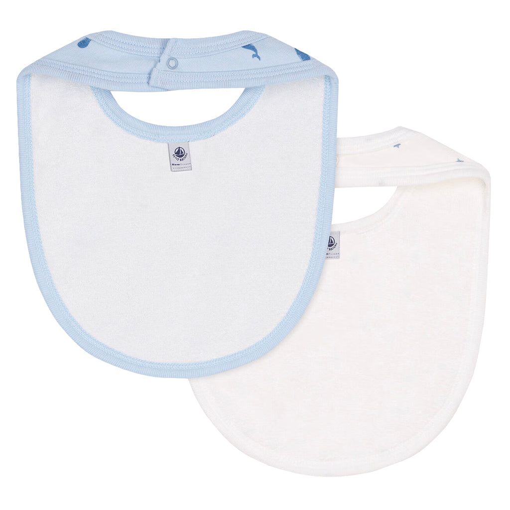 Petit Bateau Baby Set Of Two Bibs Blue Whales