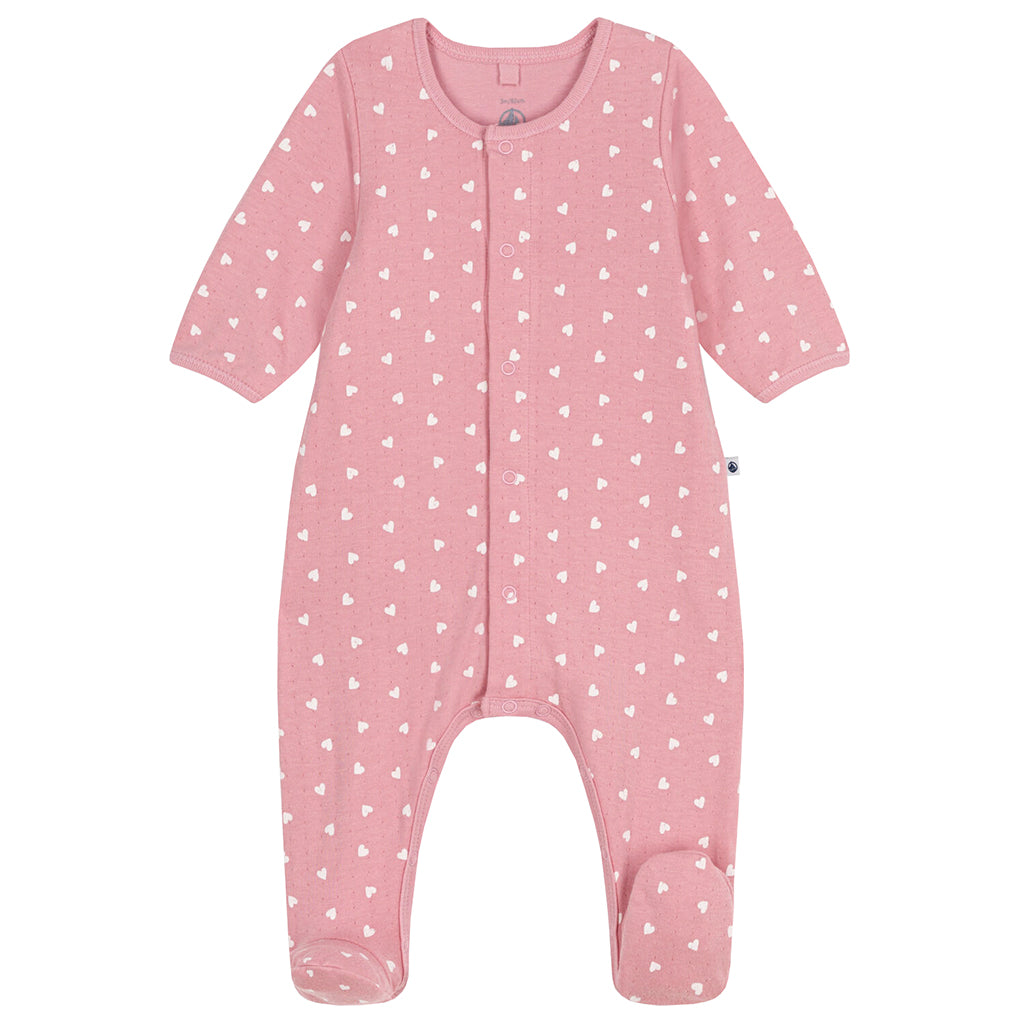 Petit Bateau Baby Bodyjama Pyjamas Charm Pink Heart Print