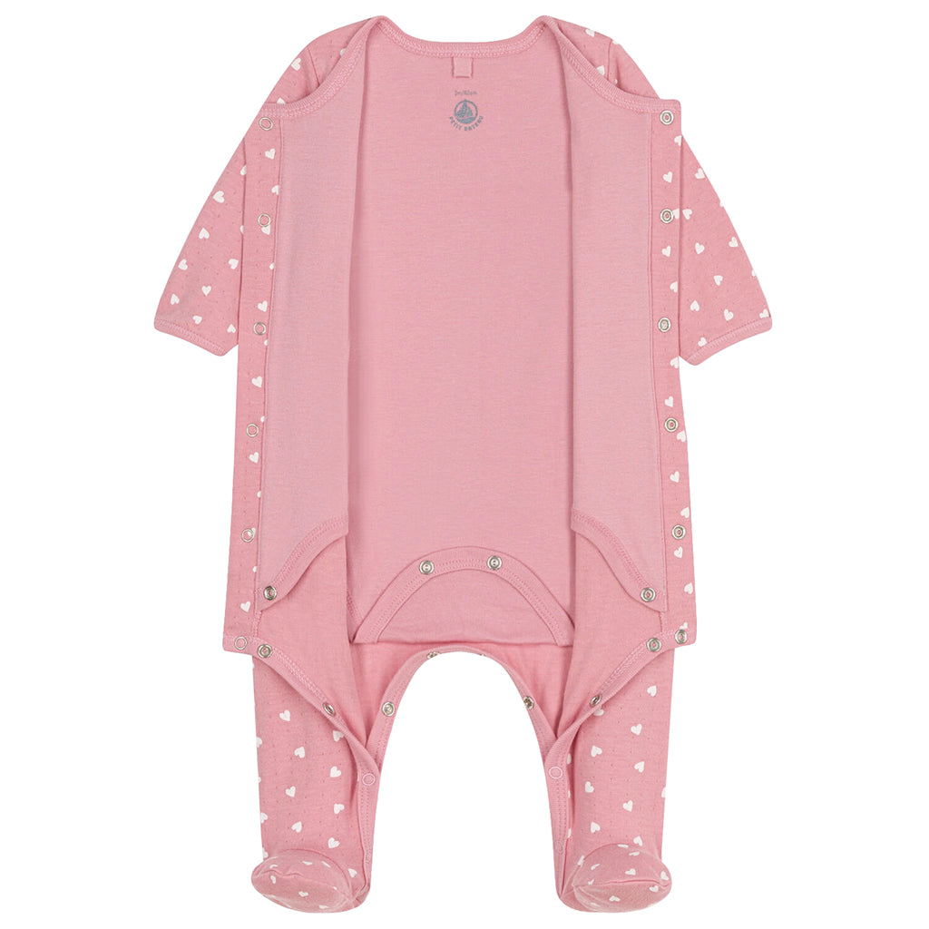 Petit Bateau Baby Bodyjama Pyjamas Charm Pink Heart Print