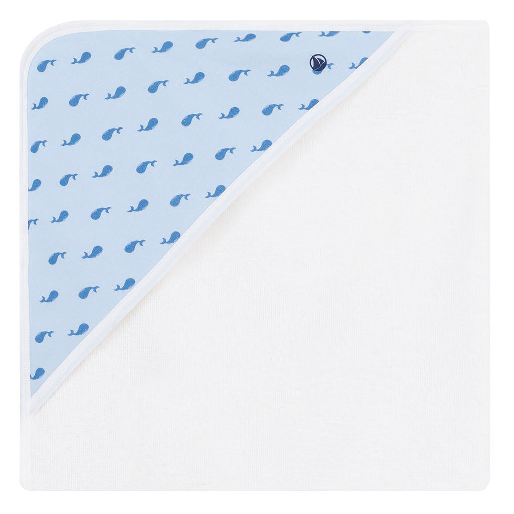 Petit Bateau Baby Bath Square Whale Print Marshmallow White
