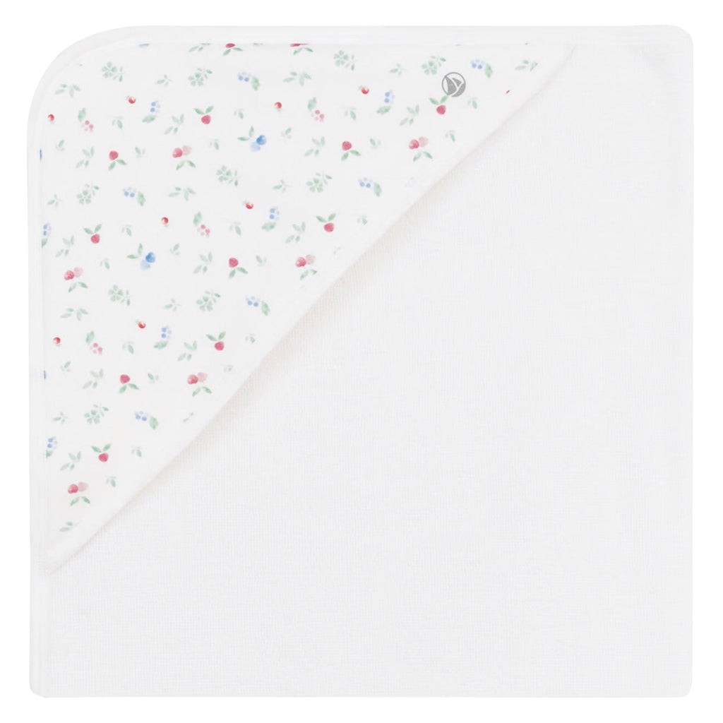 Petit Bateau Baby Bath Square Hooded Towel Floral Print Marshmallow White