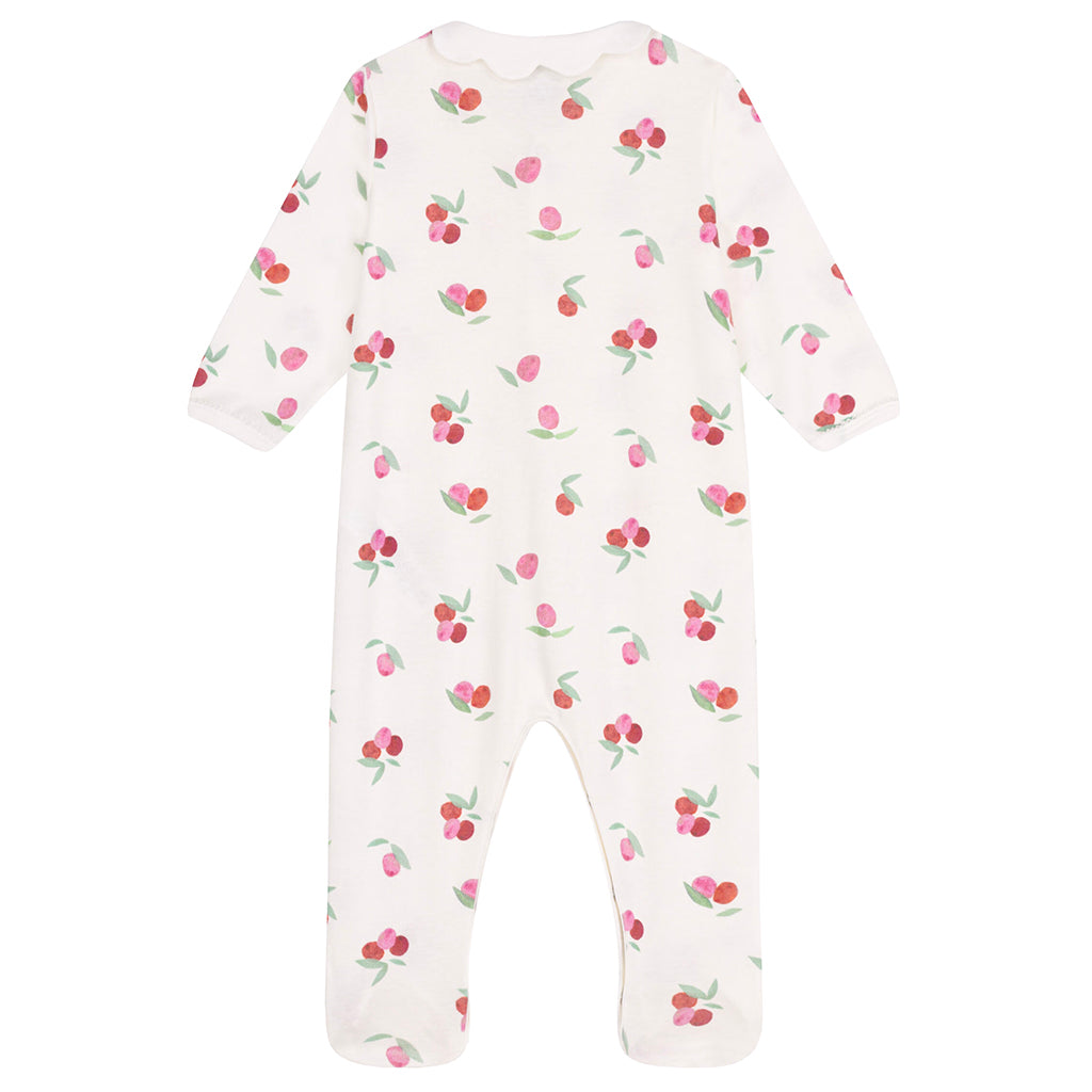 Petit Bateau Baby Petal Collared Pyjamas Marshmallow White Peony Pink Floral Print