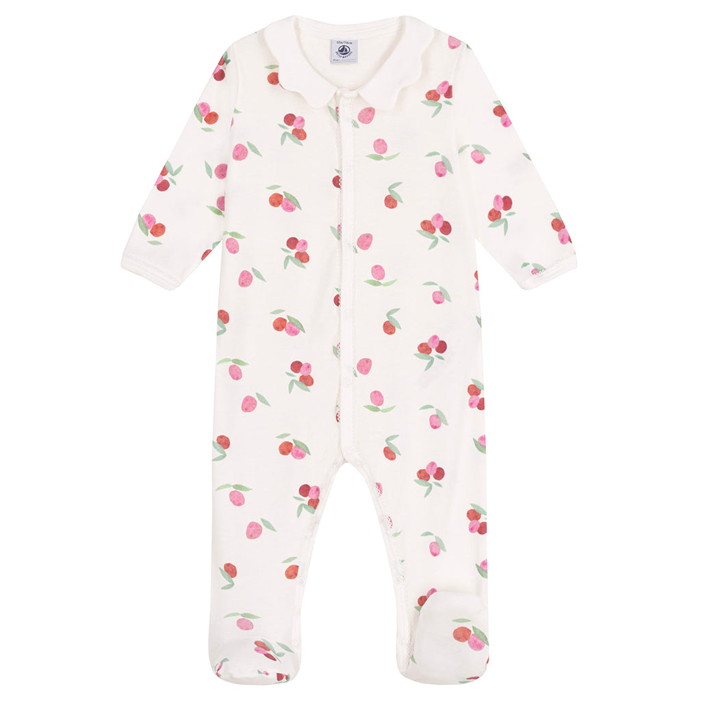 Petit Bateau Baby Petal Collared Pyjamas Marshmallow White Peony Pink Floral Print