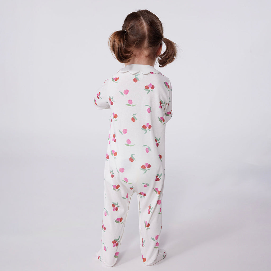 Petit Bateau Baby Petal Collared Pyjamas Marshmallow White Peony Pink Floral Print