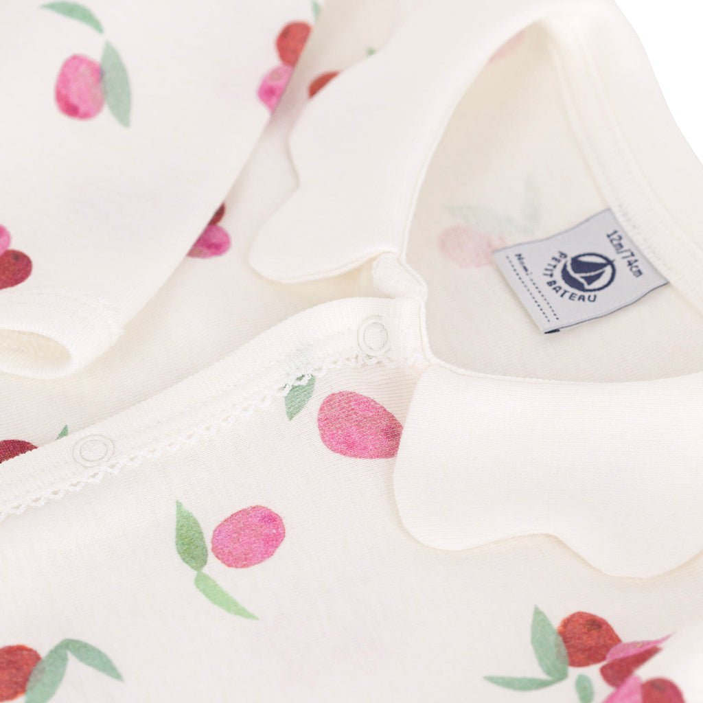 Petit Bateau Baby Petal Collared Pyjamas Marshmallow White Peony Pink Floral Print