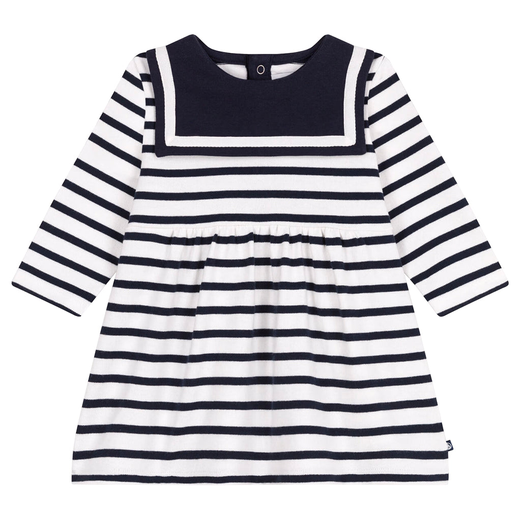Petit Bateau Baby Sailor Dress Tuxedo Navy Blue Stripes