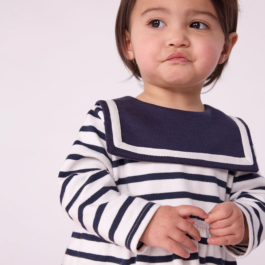 Petit Bateau Baby Sailor Dress Tuxedo Navy Blue Stripes