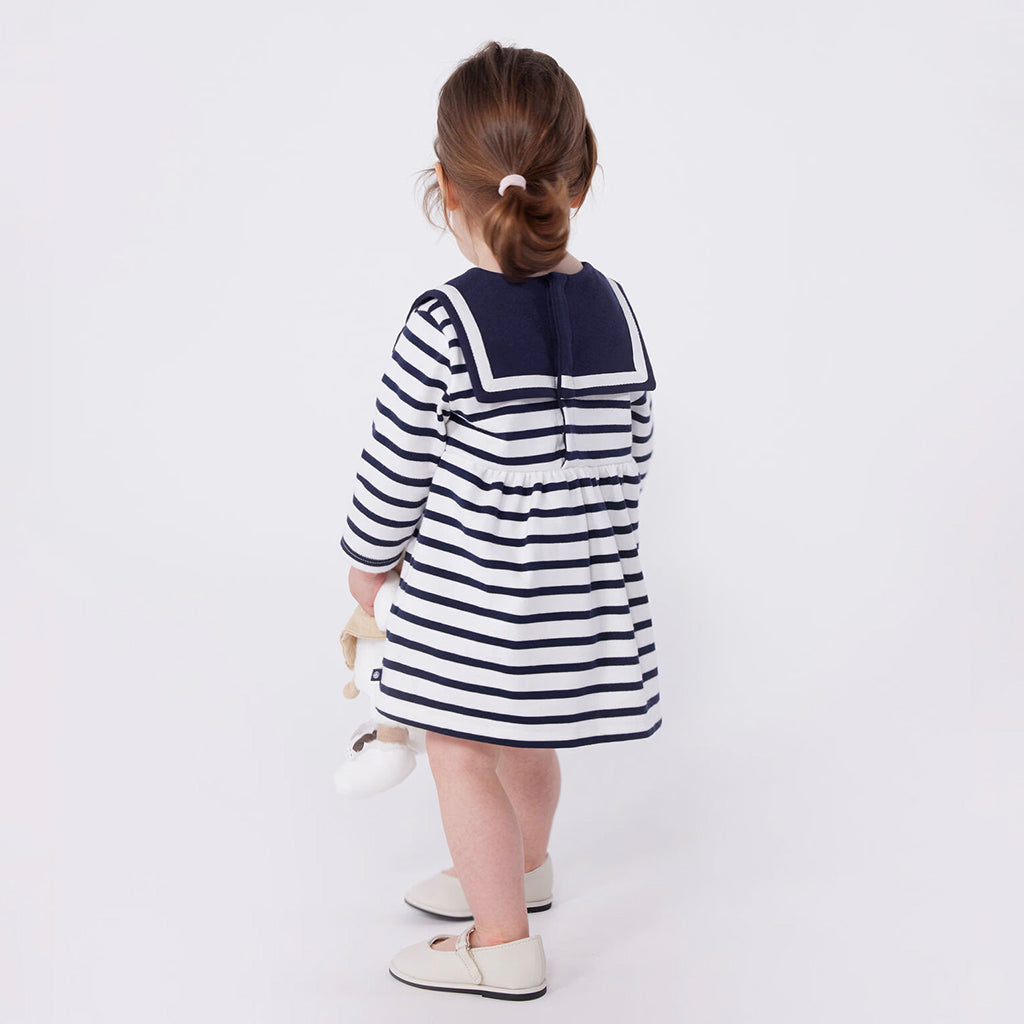 Petit Bateau Baby Sailor Dress Tuxedo Navy Blue Stripes