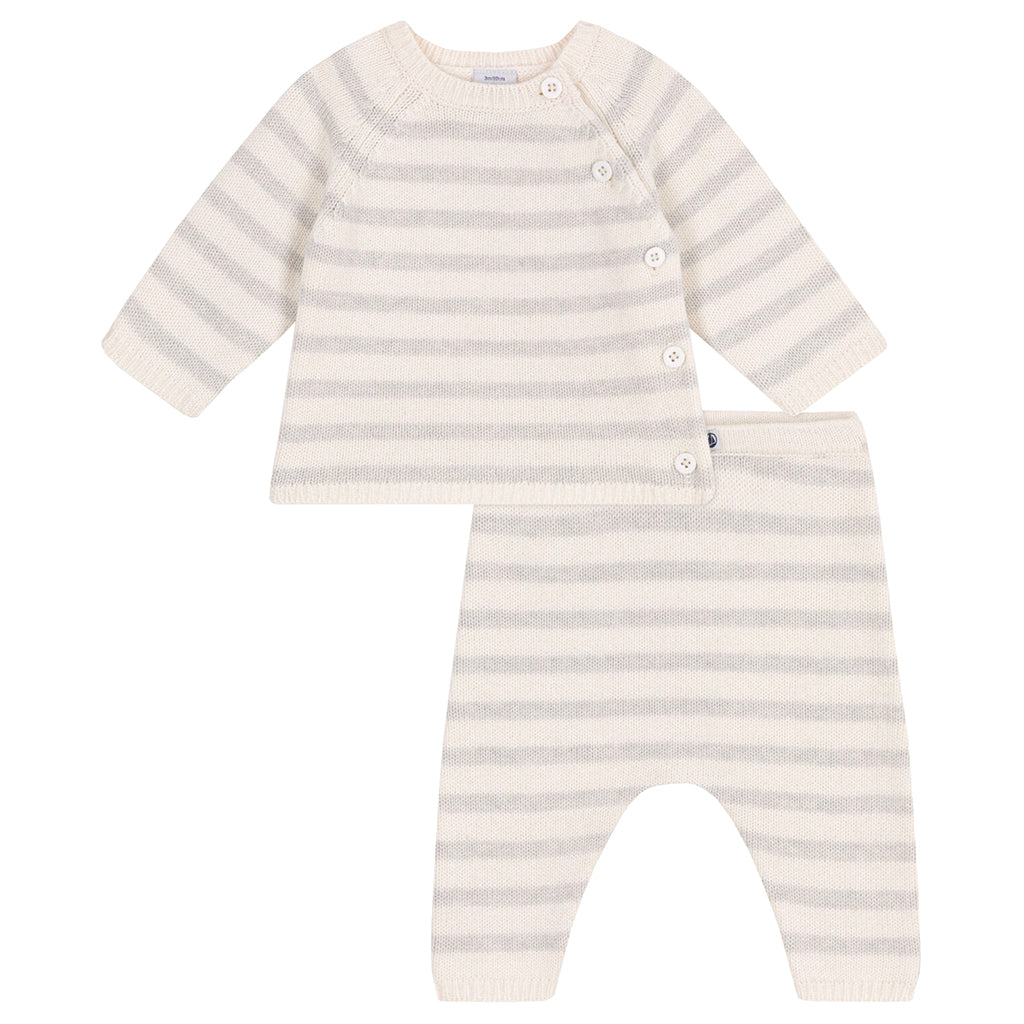 Petit Bateau Baby Two Piece Set Cream And Grey Stripes