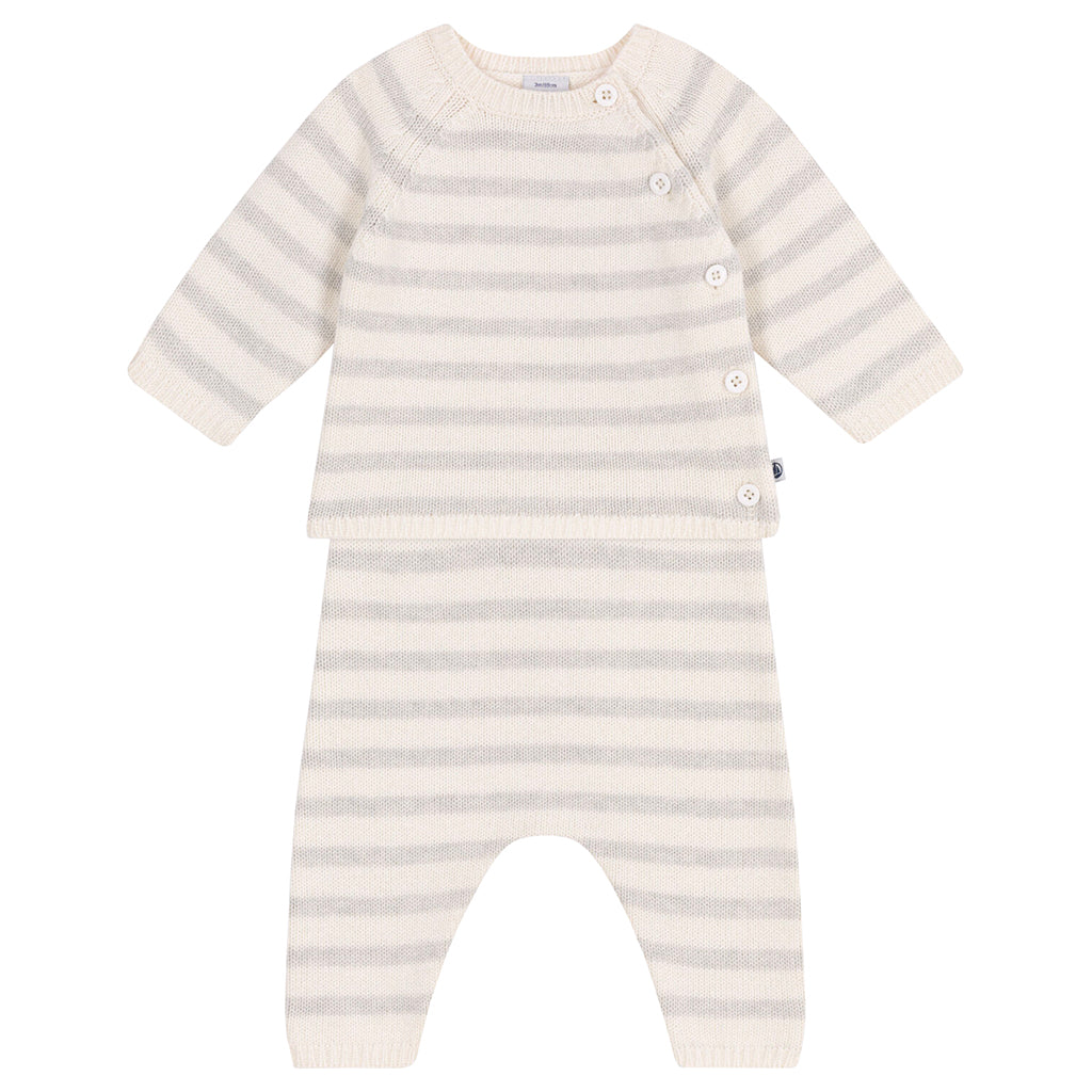 Petit Bateau Baby Two Piece Set Cream And Grey Stripes