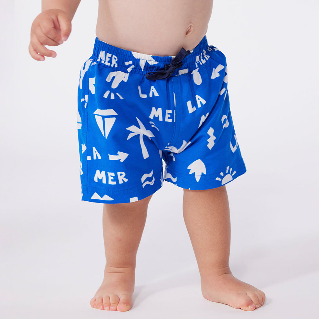 Petit Bateau Baby Swim Shorts Porcelain Blue Beach Print