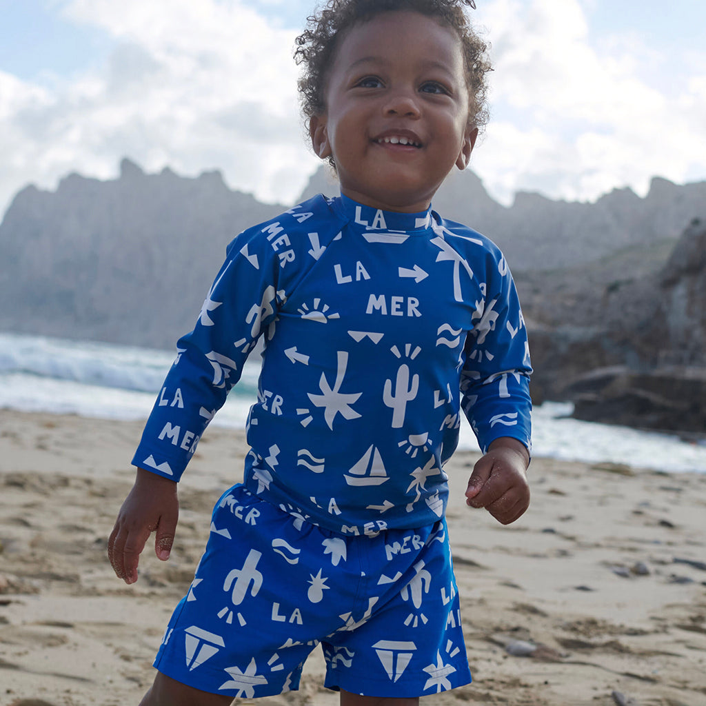 Petit Bateau Baby Swim Shorts Porcelain Blue Beach Print