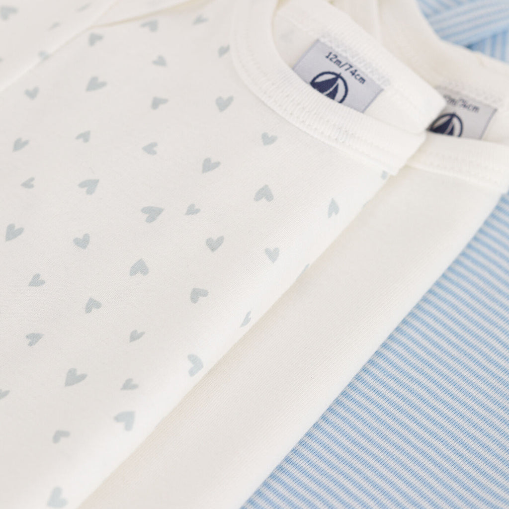 Petit Bateau Baby Set Of Three Bodysuits Grey Hearts