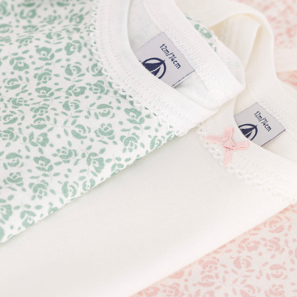 Petit Bateau Baby Set Of Three Bodysuits Rose Print