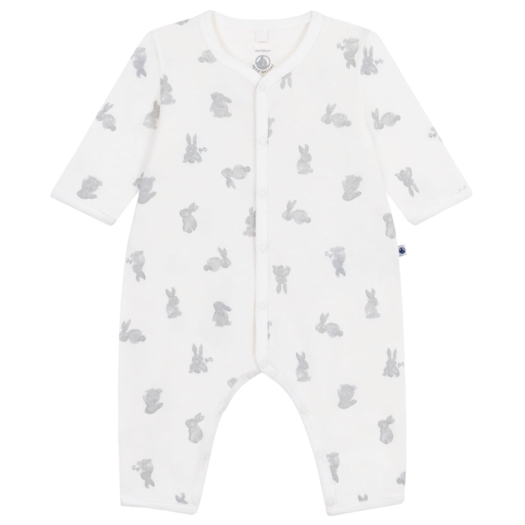 Petit Bateau Baby Pyjamas White With Grey Bunny