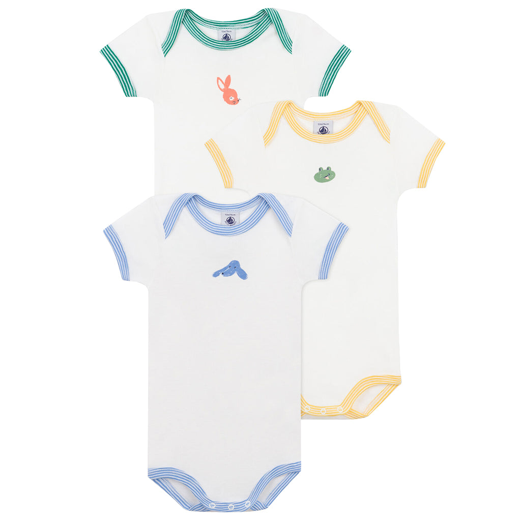 Petit Bateau Baby Set Of Three Bodysuits Animal Print
