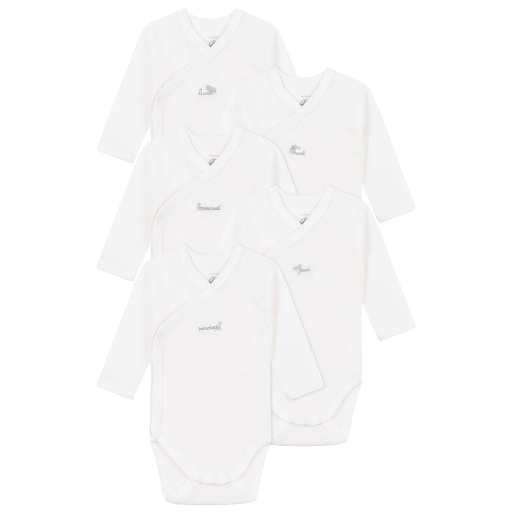 Petit Bateau Baby Set Of Five Days Of The Week Bodysuits Marshmallow White