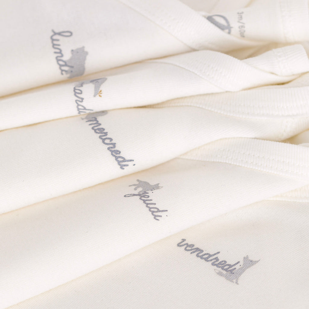 Petit Bateau Baby Set Of Five Days Of The Week Bodysuits Marshmallow White