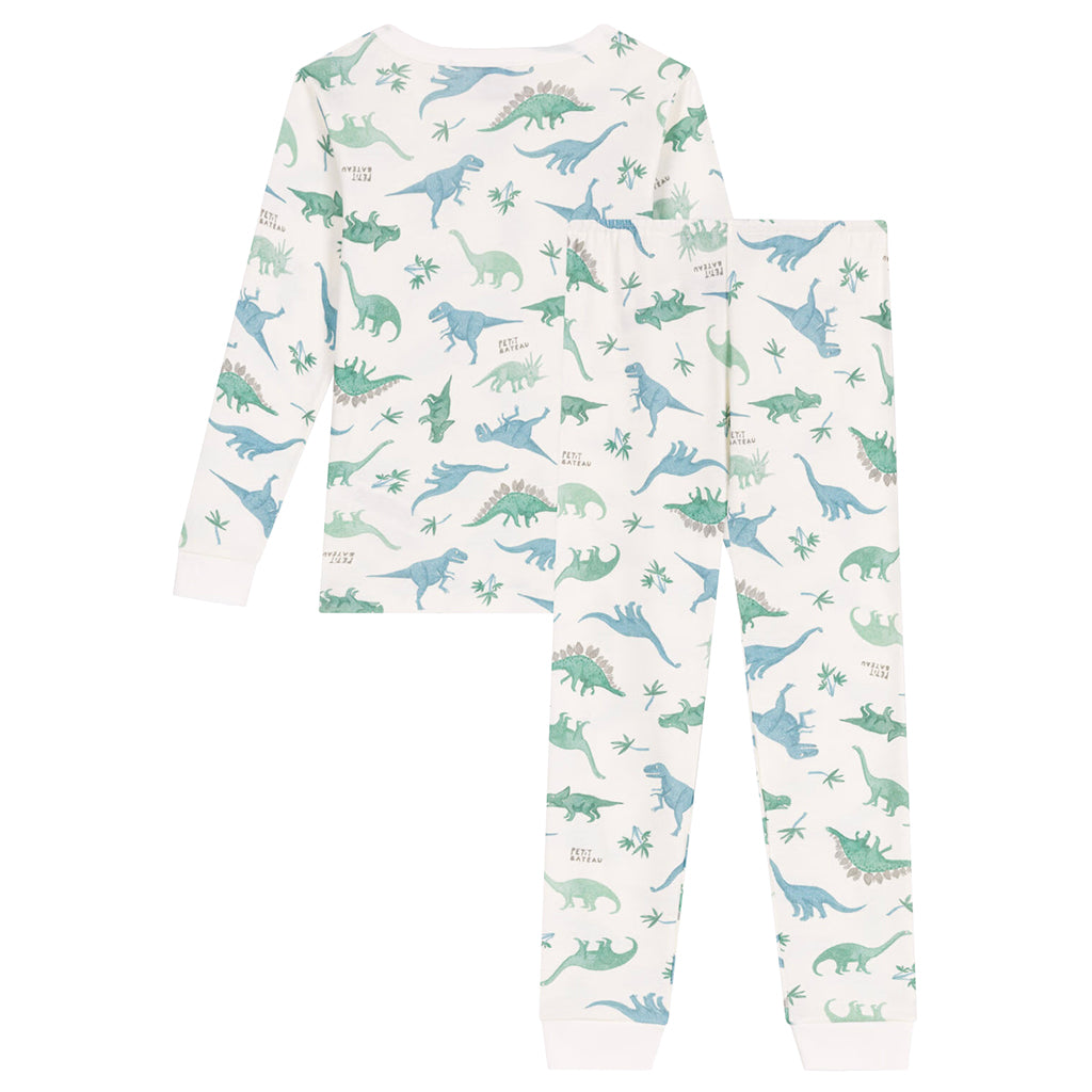 Petit Bateau Child Pyjamas Marshmallow White Dinosaur Print