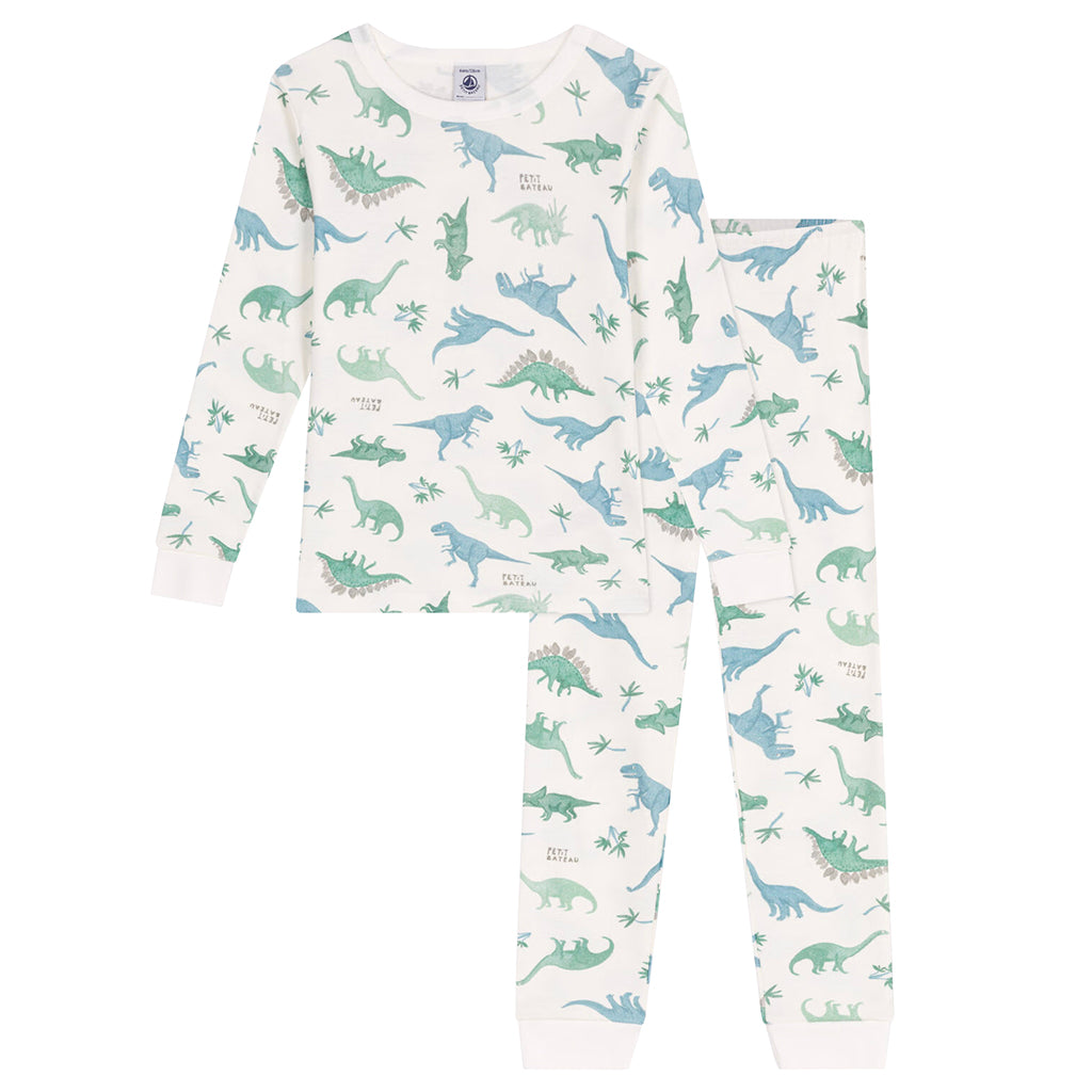 Petit Bateau Child Pyjamas Marshmallow White Dinosaur Print