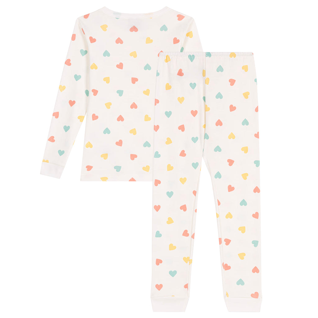 Petit Bateau Child Pyjamas Marshmallow White Heart Print