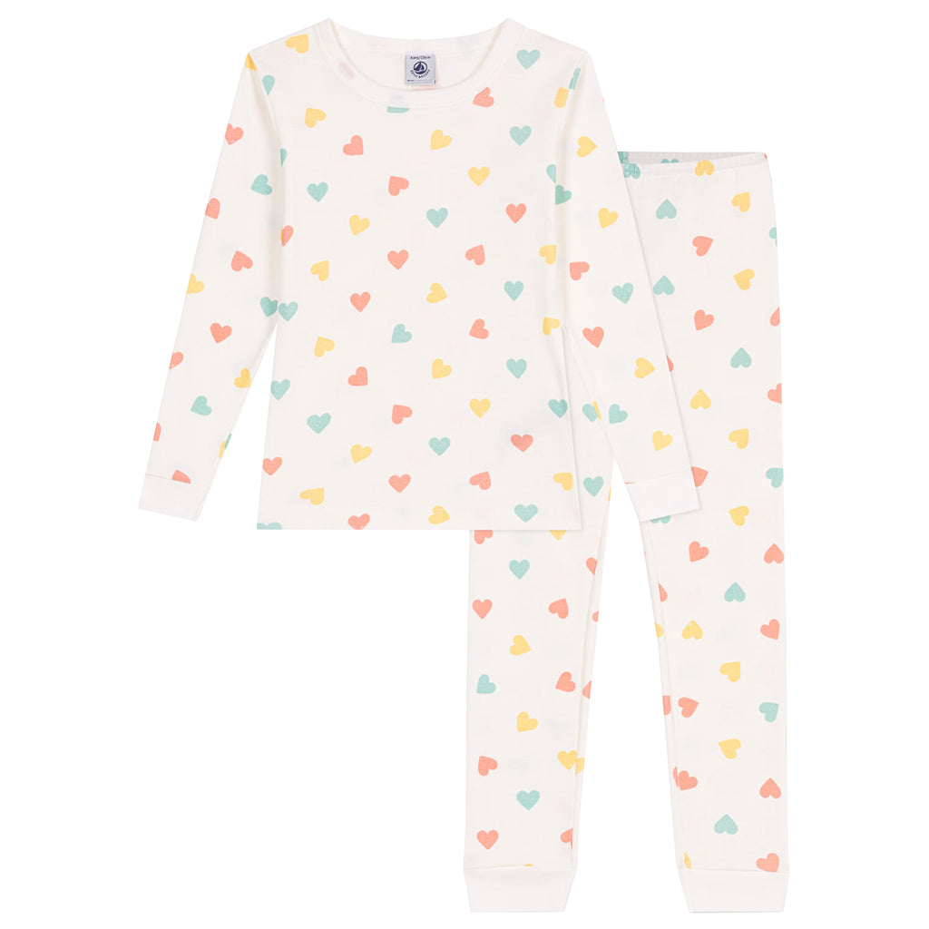 Petit Bateau Child Pyjamas Marshmallow White Heart Print