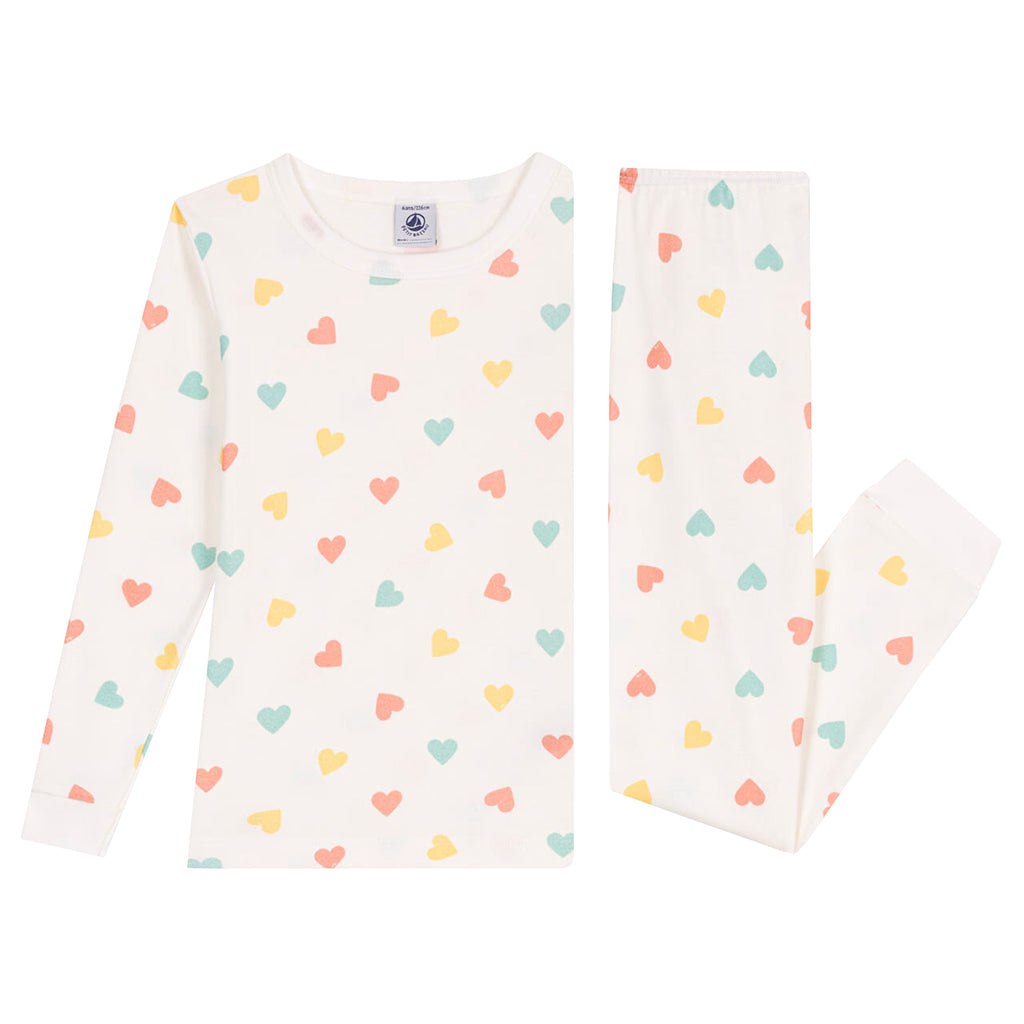 Petit Bateau Child Pyjamas Marshmallow White Heart Print
