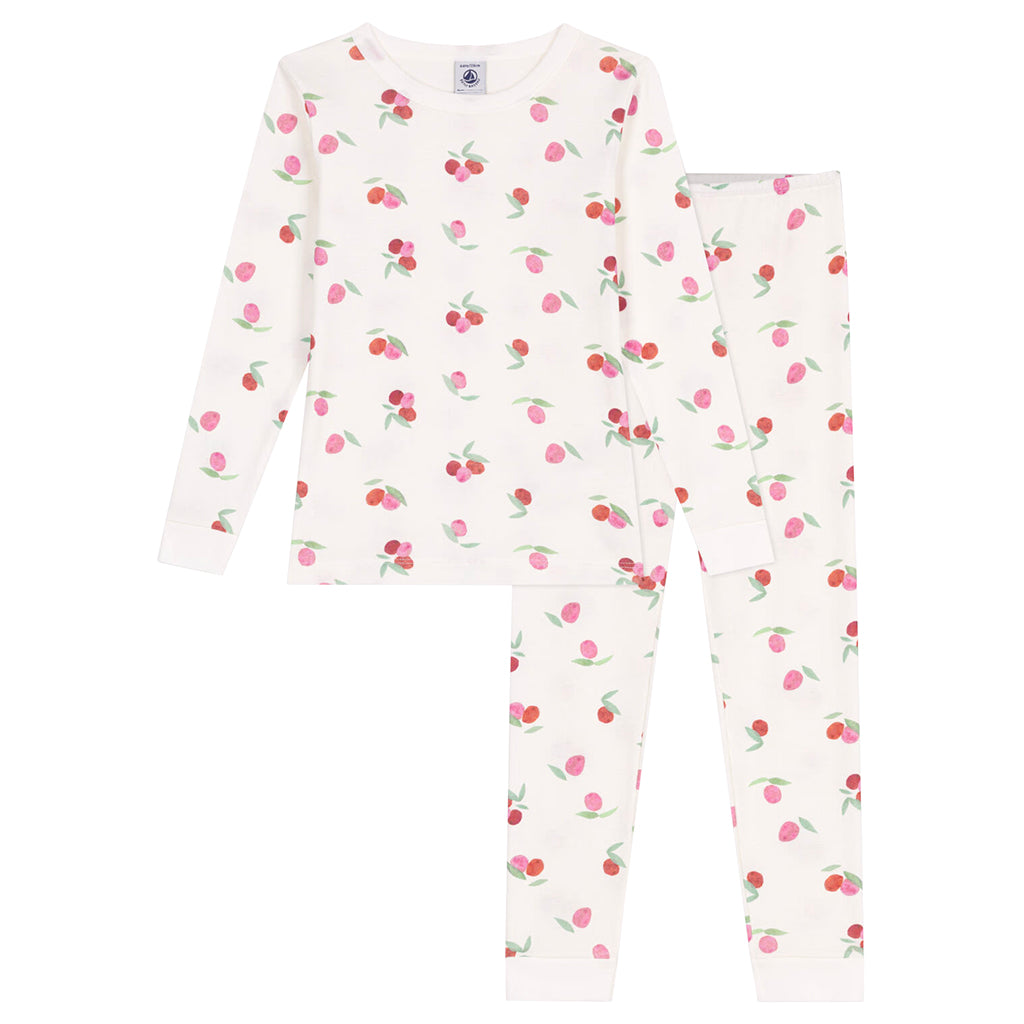 Petit Bateau Child Pyjamas Marshmallow White Peony Pink Floral Print