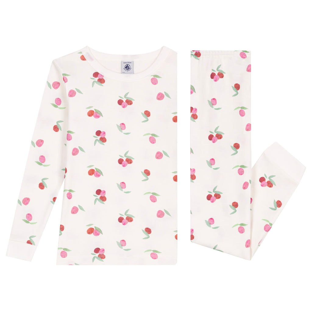 Petit Bateau Child Pyjamas Marshmallow White Peony Pink Floral Print