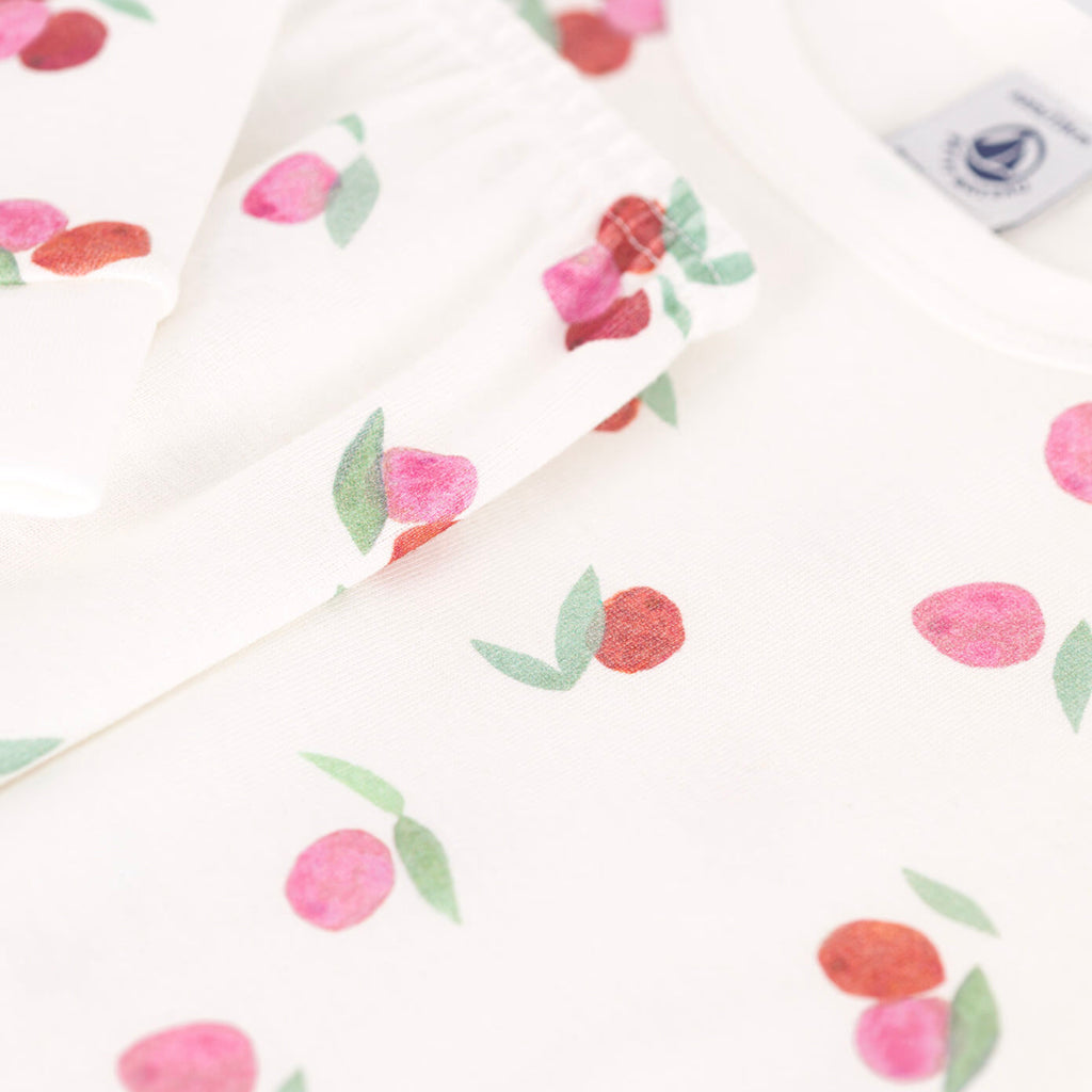Petit Bateau Child Pyjamas Marshmallow White Peony Pink Floral Print