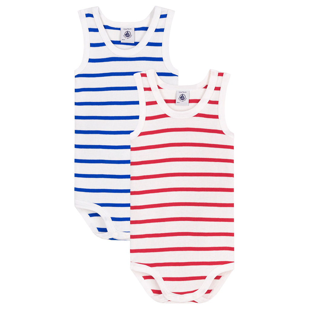 Petit Bateau Baby Set Of Two Bodysuits Marshmallow White Stripes