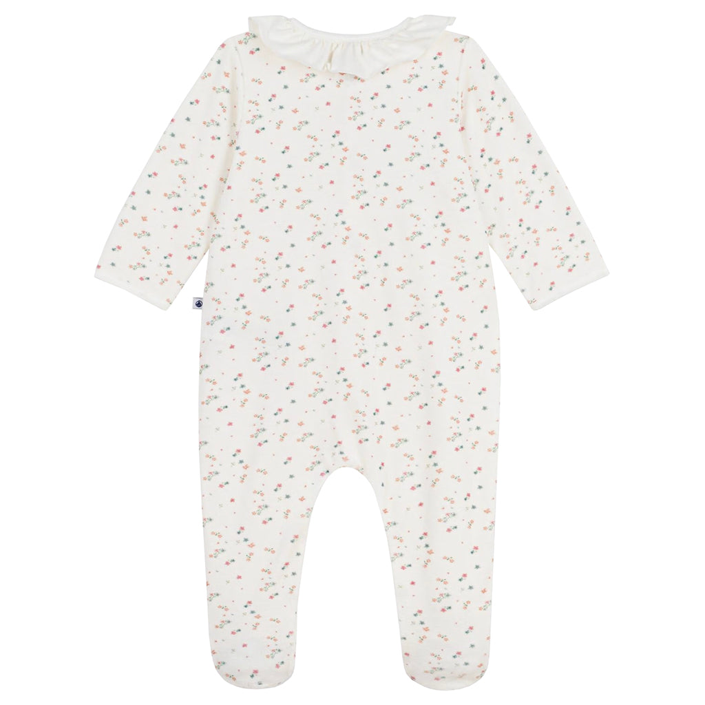 Petit Bateau Baby Velvet Pyjamas Marshmallow White Floral Print