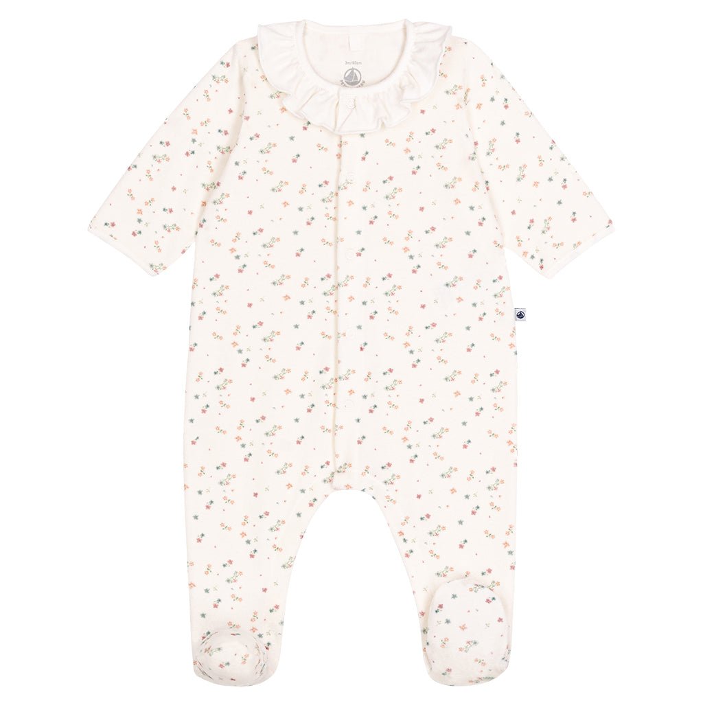 Petit Bateau Baby Velvet Pyjamas Marshmallow White Floral Print