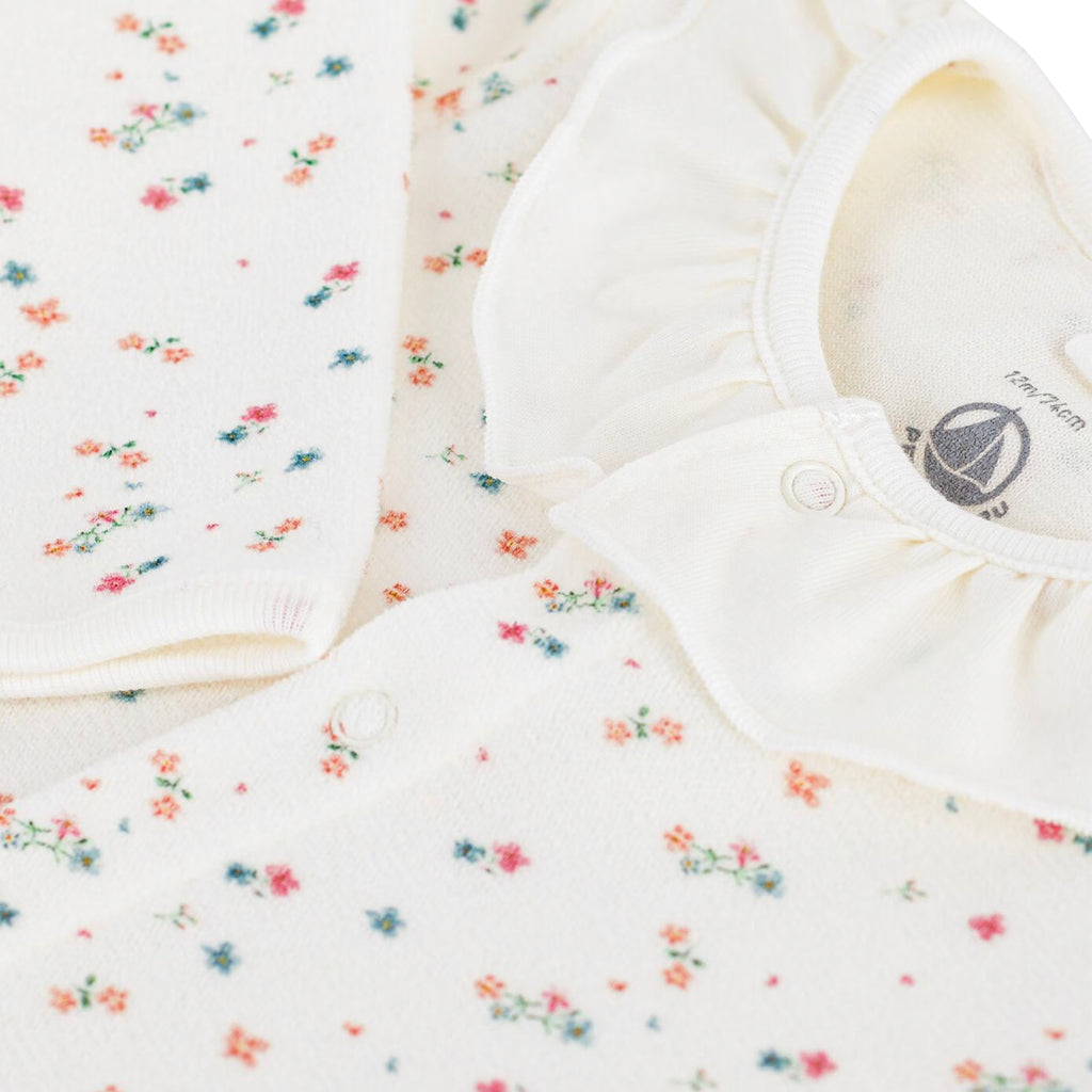 Petit Bateau Baby Velvet Pyjamas Marshmallow White Floral Print