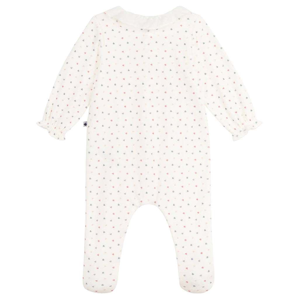 Petit Bateau Baby Velvet Pyjamas Marshmallow White Heart Print