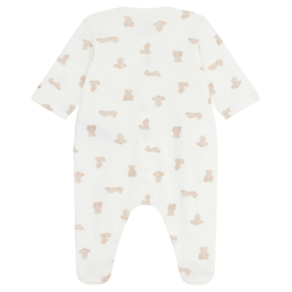 Petit Bateau Baby Pyjamas White With Brown Bear Print