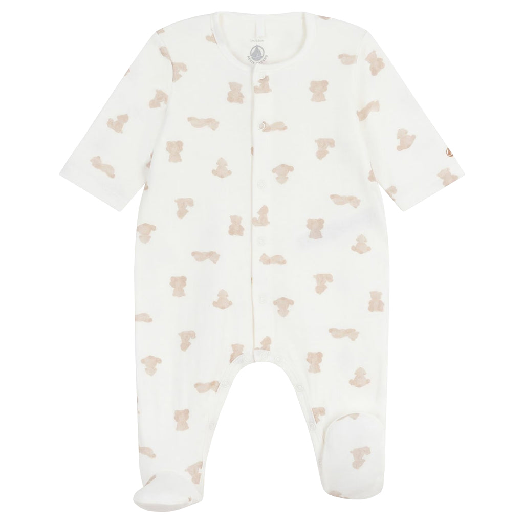Petit Bateau Baby Pyjamas Marshmallow White Brown Bear Print