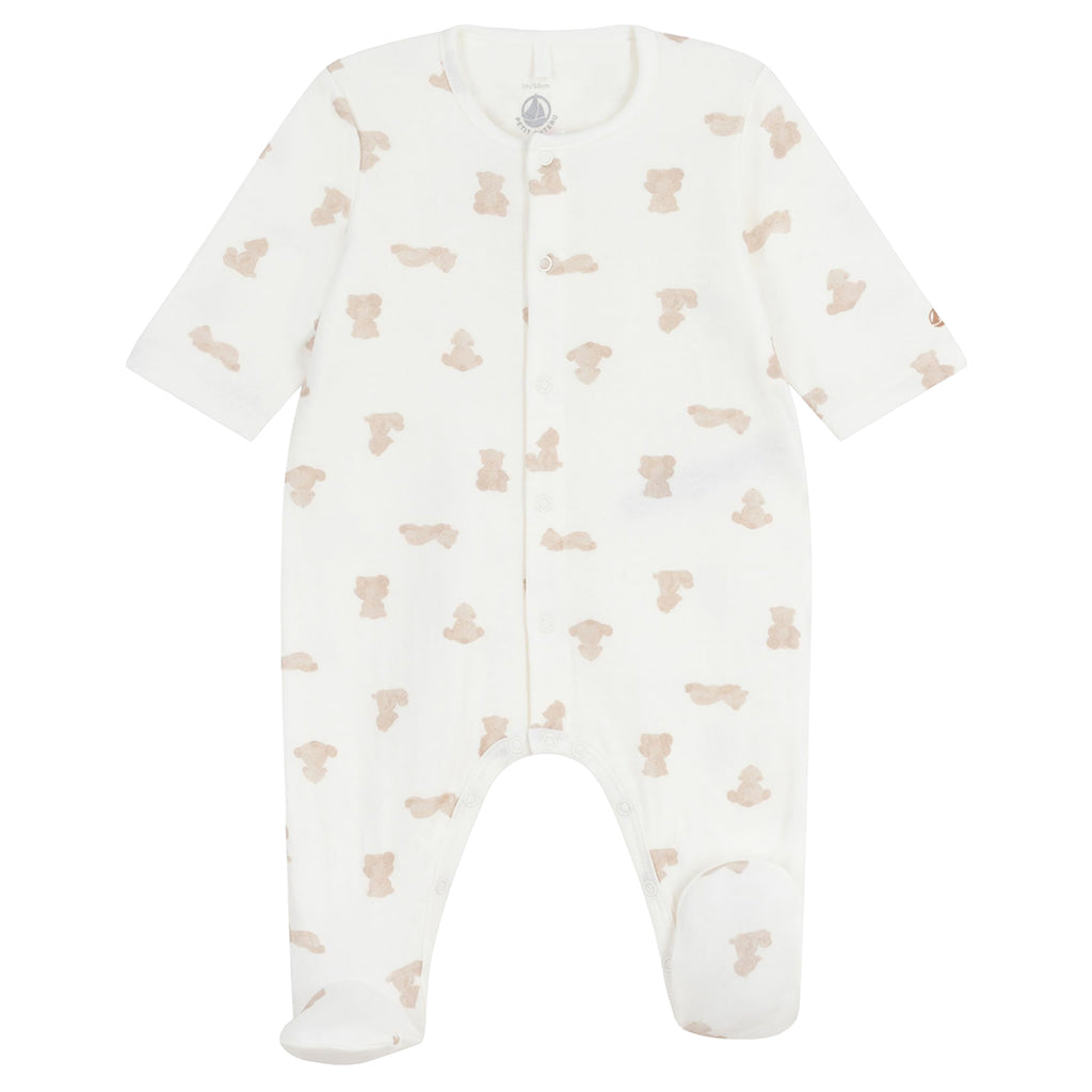 Petit Bateau Baby Pyjamas White With Brown Bear Print