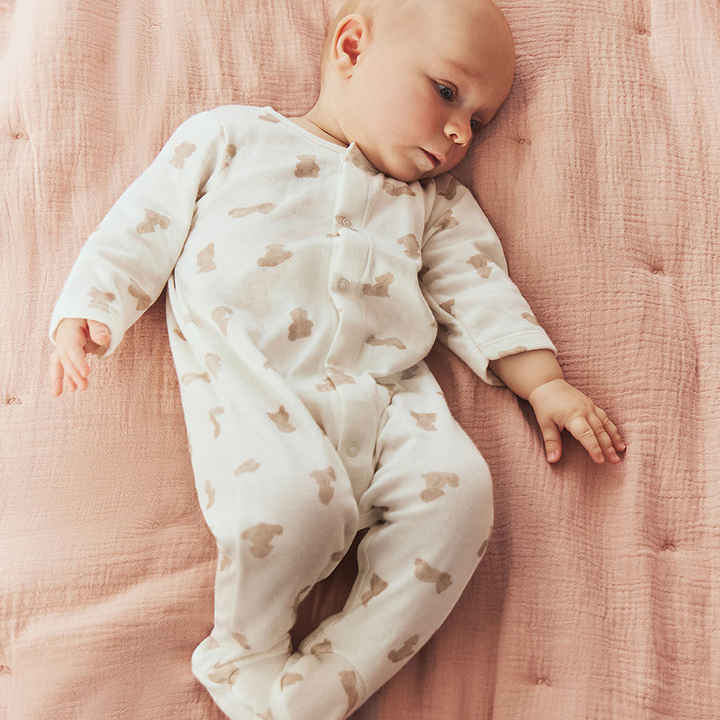 Petit Bateau Baby Pyjamas White With Brown Bear Print