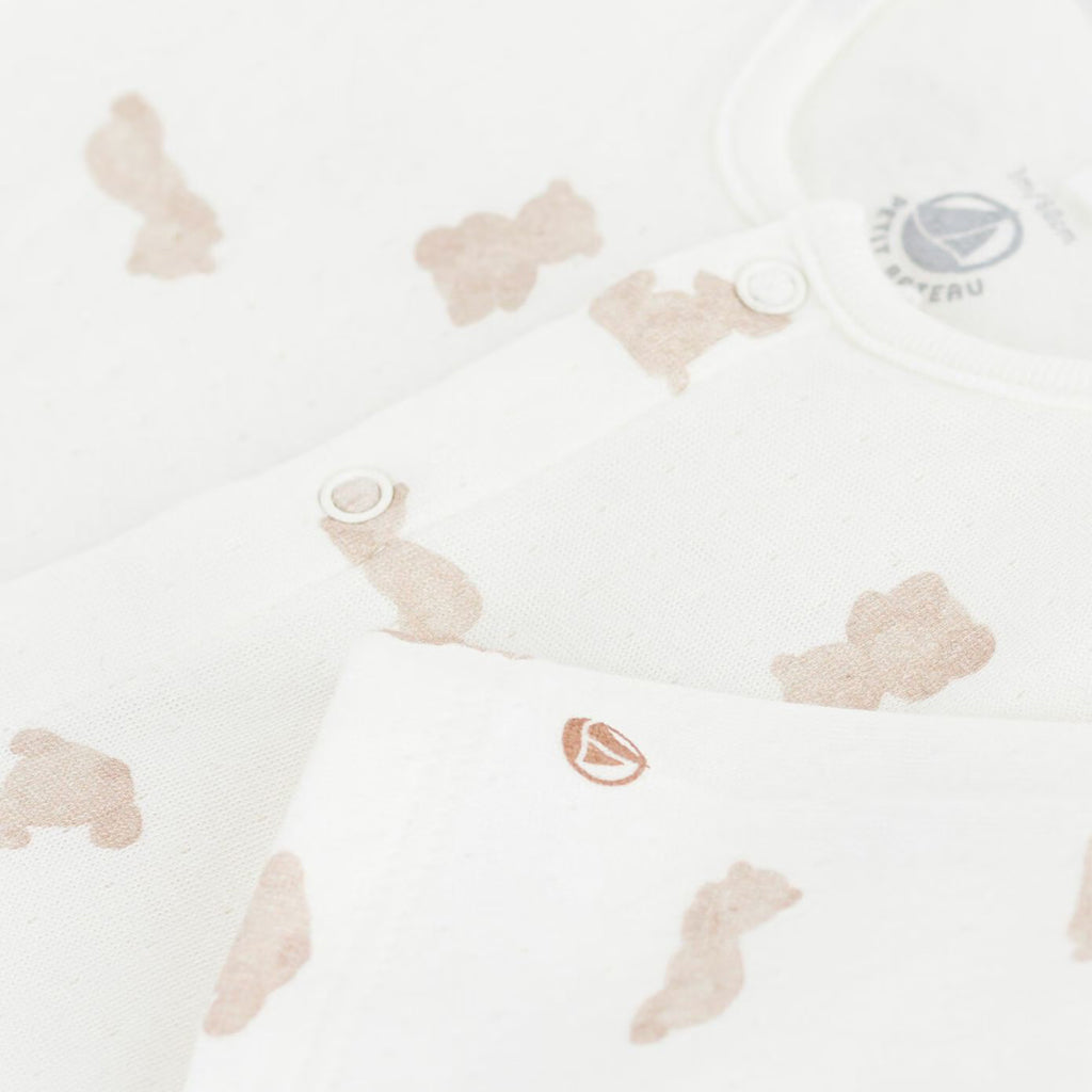 Petit Bateau Baby Pyjamas Marshmallow White Brown Bear Print